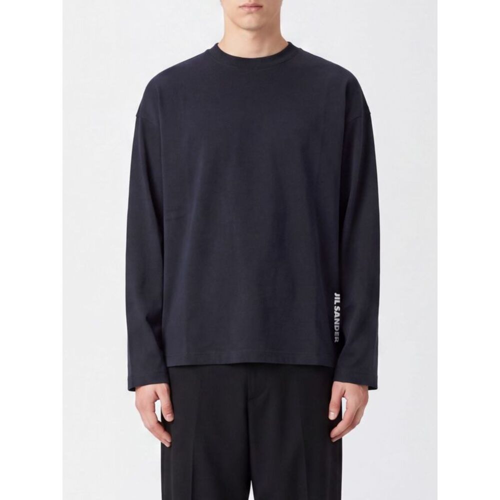 Jil Sander Men Long-Sleeved Cotton T-Shirt Jil Sander With Contrast Logo